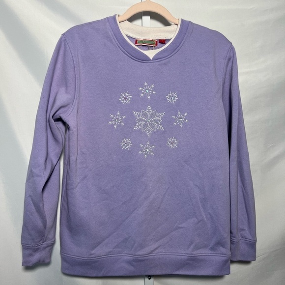 Holiday Tradition Lavender Crewneck Embroidered Snowflake Embellishments - Picture 1 of 9